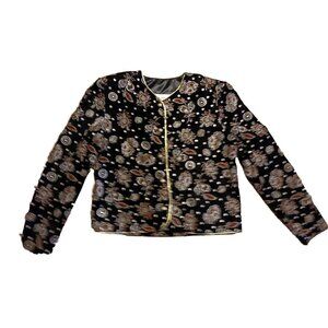 Norton McNaughton Womens 8 Blazer Jacket Black Velvet Metallic Asian Floral